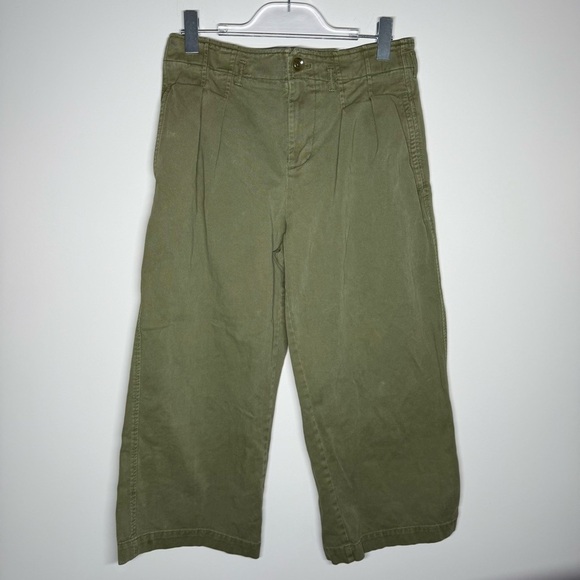 Anthropologie Maeve Green Wide Leg Cropped Pants | Utility Barrel Trouser 6 - Picture 1 of 10